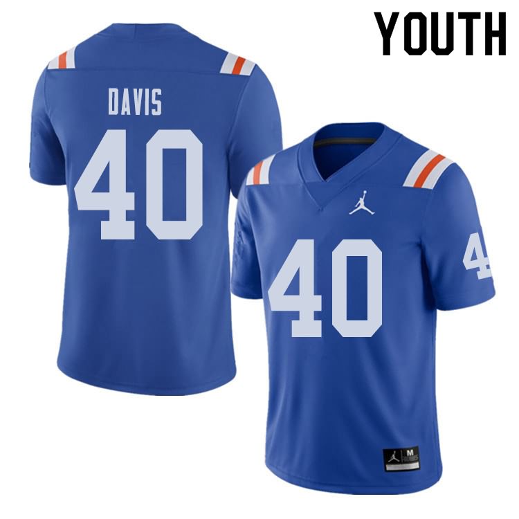 Youth NCAA Florida Gators Jarrad Davis #40 Stitched Authentic Alternate Jordan Brand Royal Throwback College Football Jersey EKV0865PT